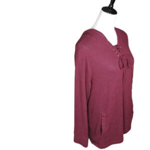 COMFORT Corner Burgandy Cozy Lace Up Neckline Hooded Top Size PS